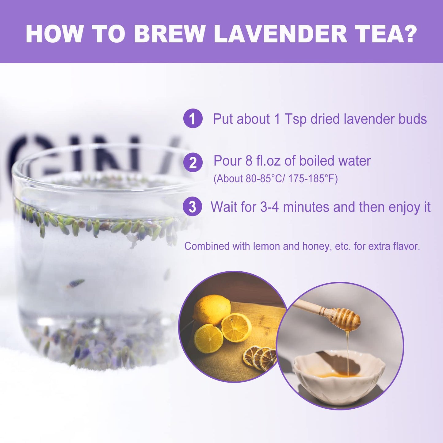 FullChea Natural Dried Lavender Flowers - Premium Food Grade - 4oz/114g - Non-GMO - Caffeine-free - Perfect for Tea and Baking