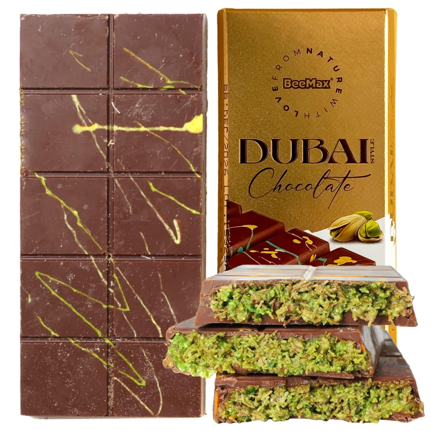Authentic Dubai-Style Chocolate Bar | 7 oz of elegant Middle Eastern Indulgence | enhanced Milk Chocolate  Golden Kadayif Crisps  Velvety Tahini & Hand-Harvested Pistachios - Imported from Turkey
