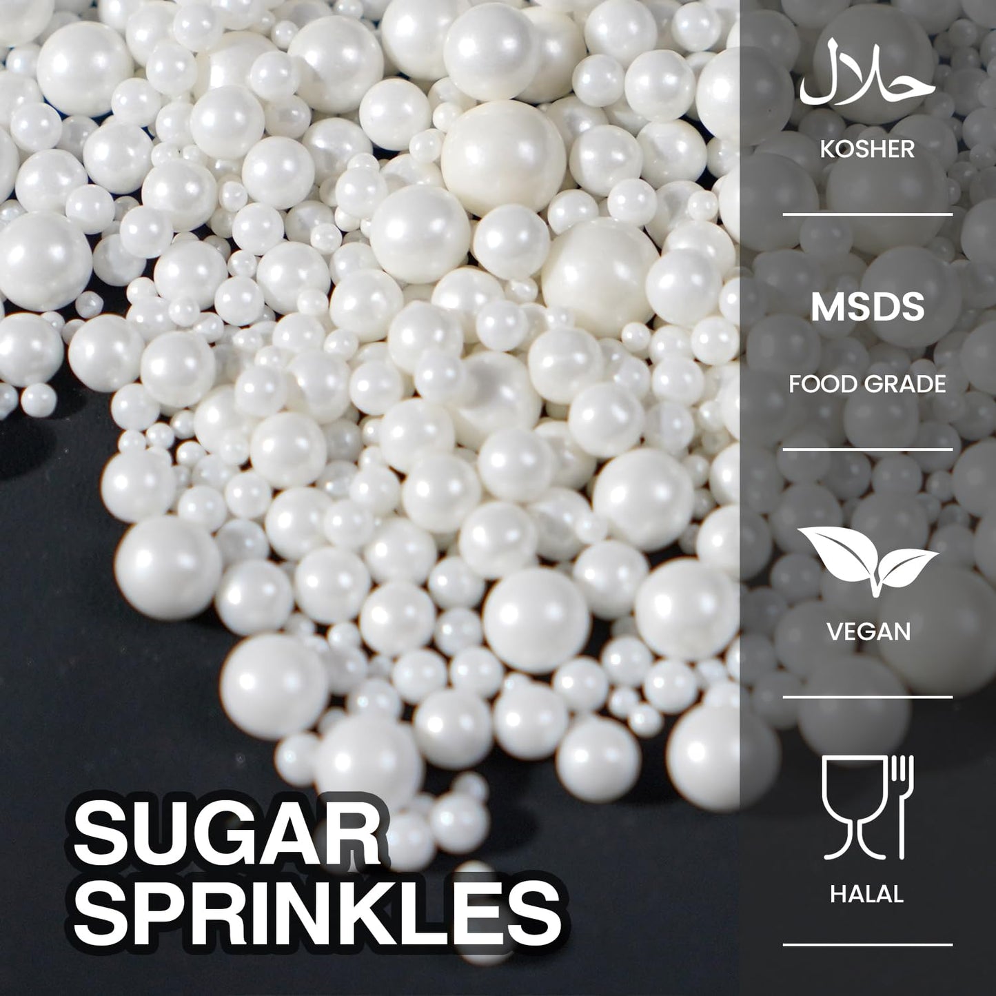 Joyvitas Edible White Pearl Sugar Sprinkles for Cake Decorating, 150g/5.29oz, Perfect for Cupcakes and Parties