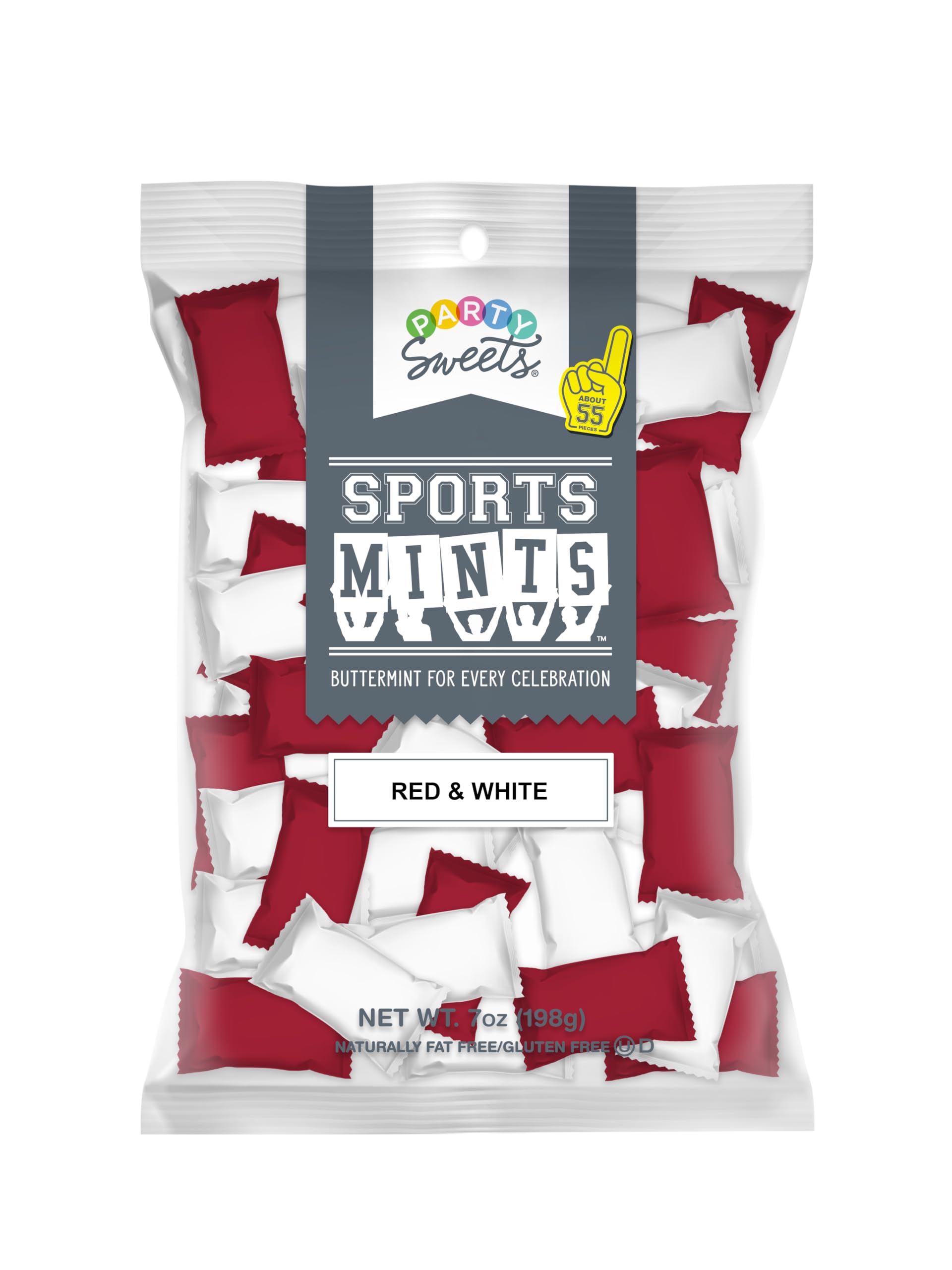 Party Sweets Red & White Sports Mints, 7-Ounce Bags, Pack of 6, Approx. 300 mints