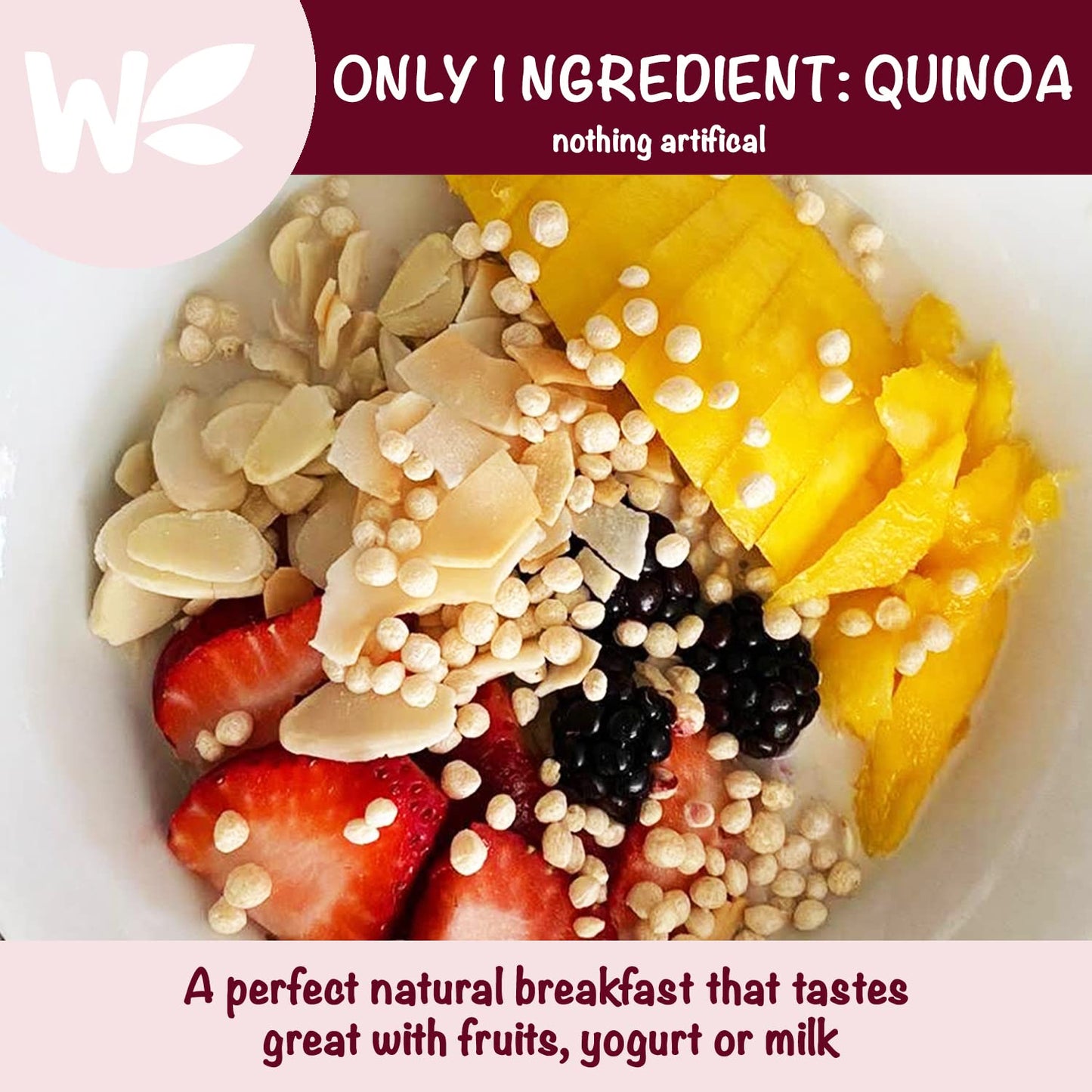 Puffed Quinoa Cereal + Nothing - Vegan - Gluten Free - Non-GMO - [11 oz] Try Quinoa Pops as Snacks - Cereal - Salad Topper for S