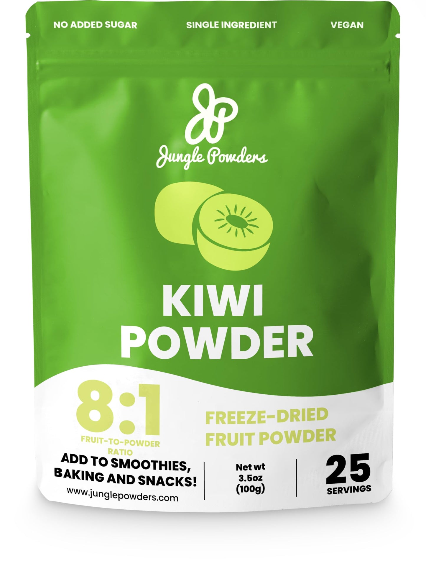 Jungle Powders Kiwi Fruit Powder Freeze Dried 3.5 Ounce Bag Unsweetened Green