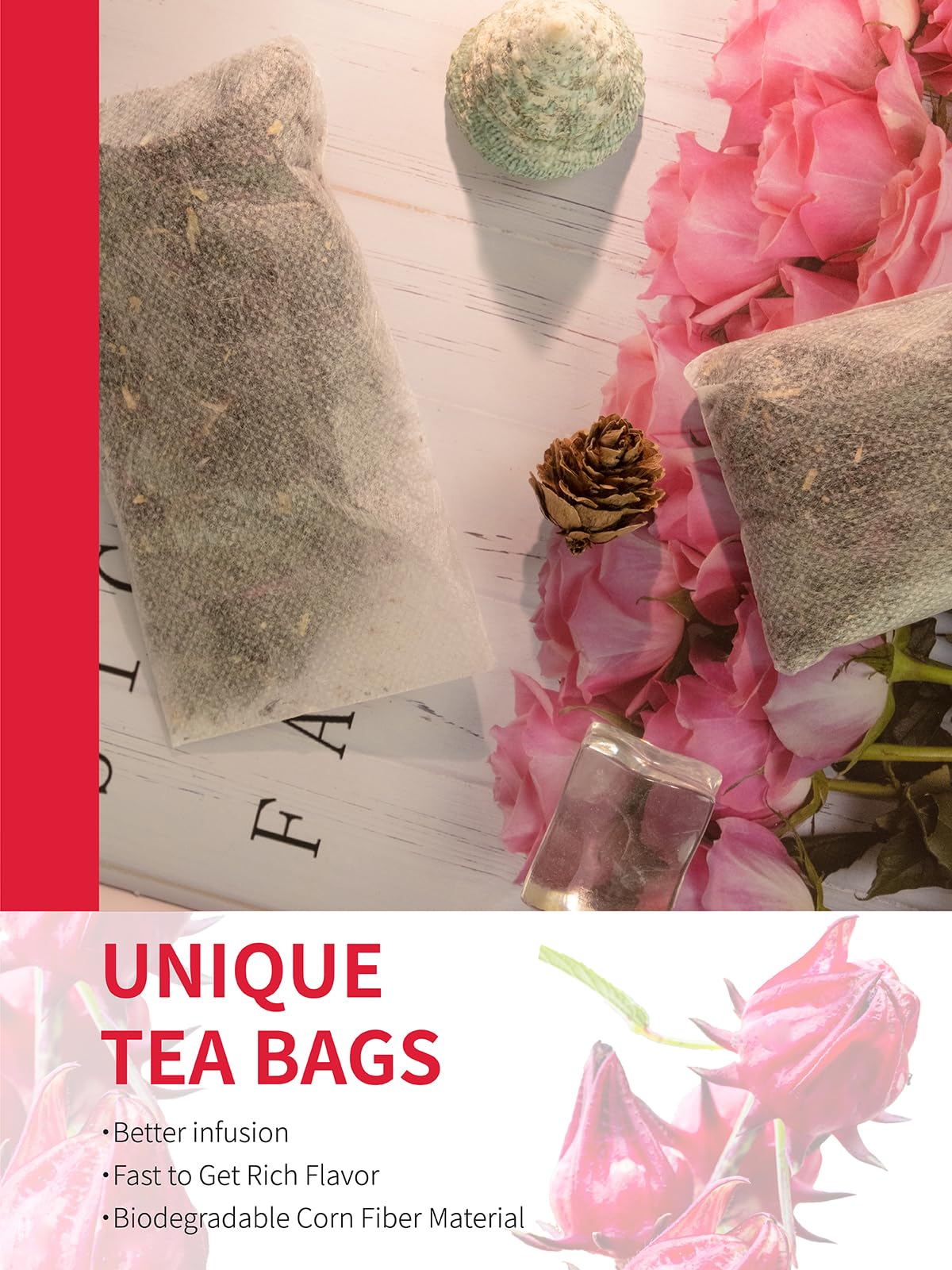 TeeLux Hibiscus Iced Tea Bags, Caffeine Free Herbal Tea, 20 Count Family Size
