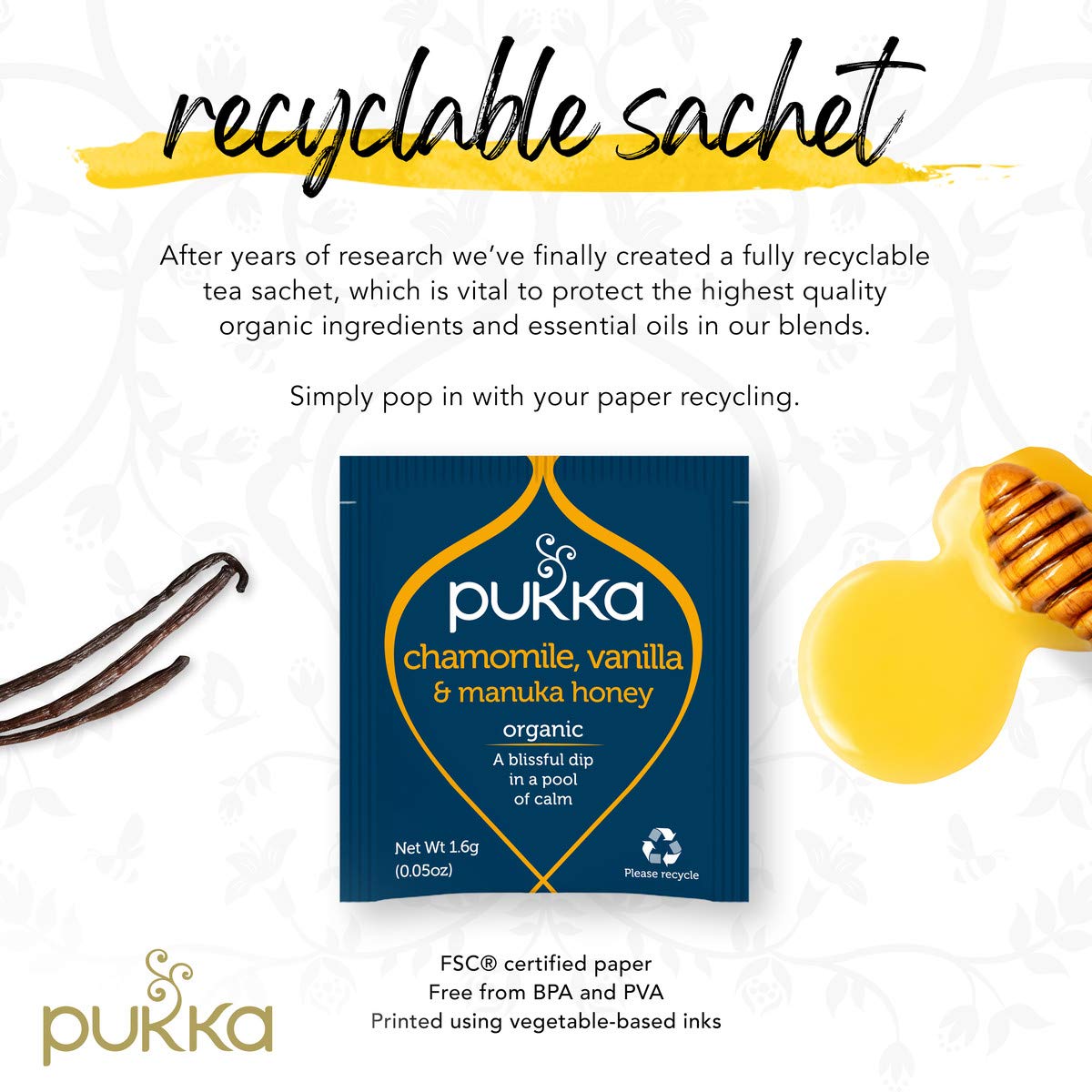 Pukka Organic Tea Bags, Chamomile, Vanilla & Manuka Honey, 20 Count (Pack of 6)