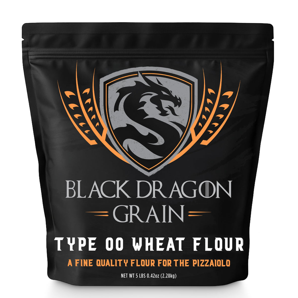 Black Dragon Grain Type 00 Wheat Flour, Organic Hard Red Winter, 5LB Bag (80 Ounce)