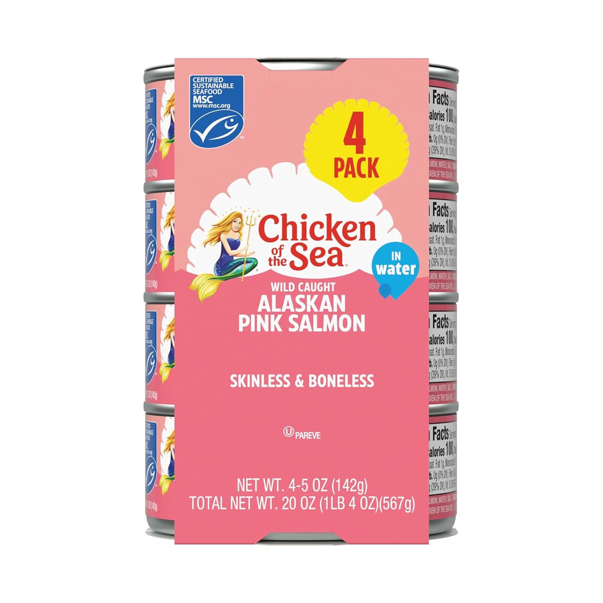 Chicken Of The Sea Alaskan Pink Canned Salmon In Water  5 Ounce Cans  4-Count - High Protein Skinless & Boneless Wild Caught Salmon - Delicious Wild Salmon For Burgers  Pasta  & More