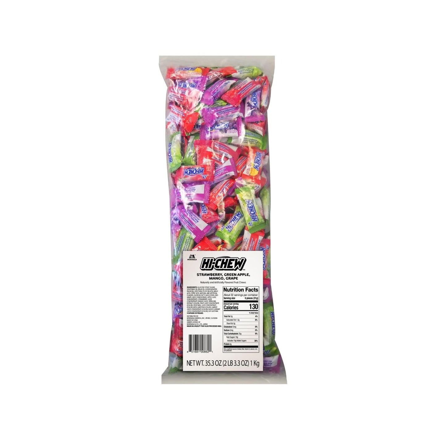 HI-CHEW Assorted Bulk Bag, 35.3oz | 185+ Count Individually Wrapped | Green Apple Strawberry Mango Grape | Soft & Chewy Taffy Ca