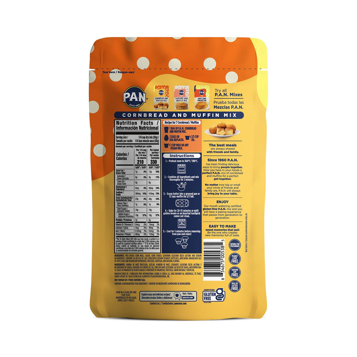 P.A.N Cornbread and Muffin Mix - Gluten Free Baking Mix 0.9 lb. (6 Pack)