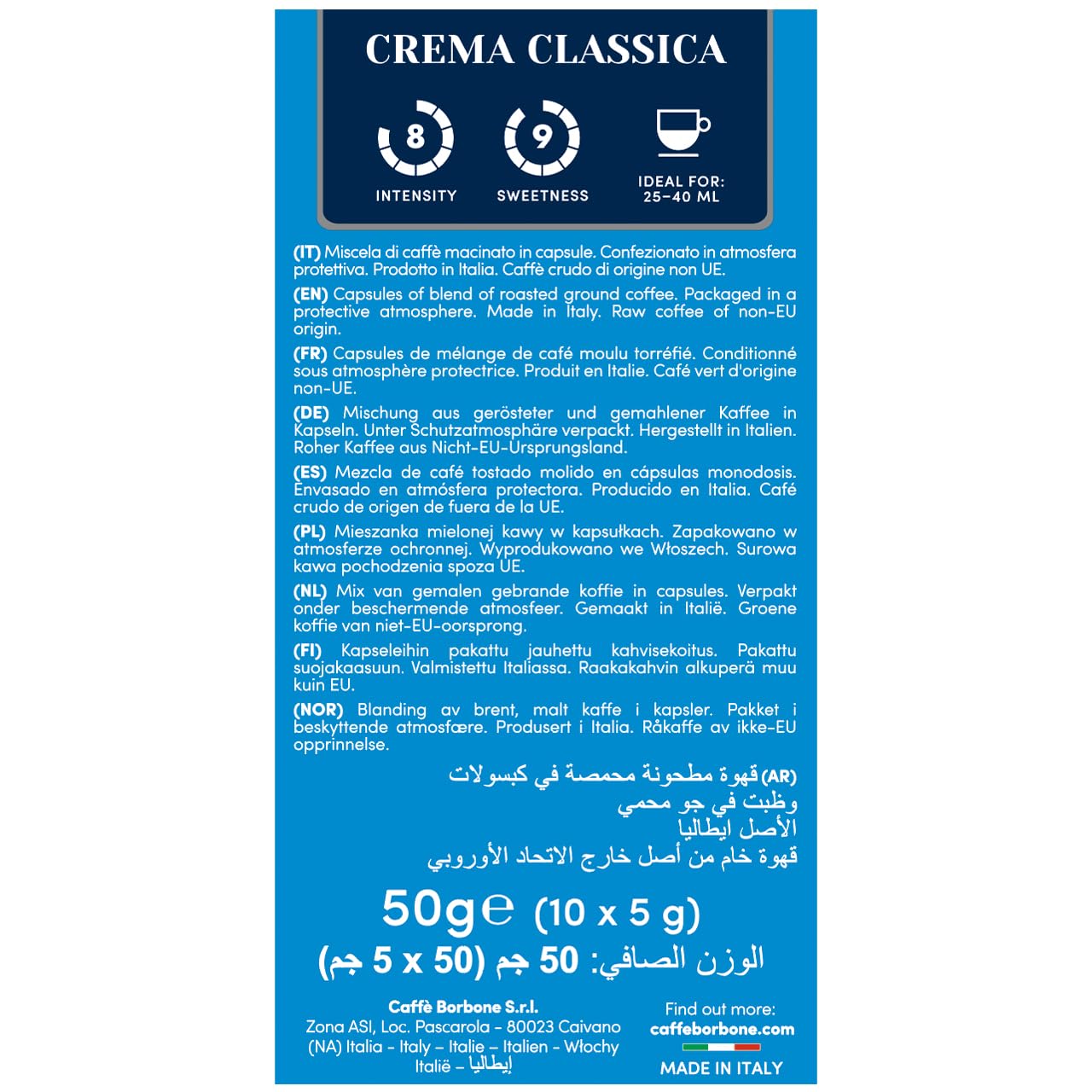 Caffè Borbone Aluminum Coffee Pods for Nespresso Original, Crema Classica, Medium Roast, 100 Count