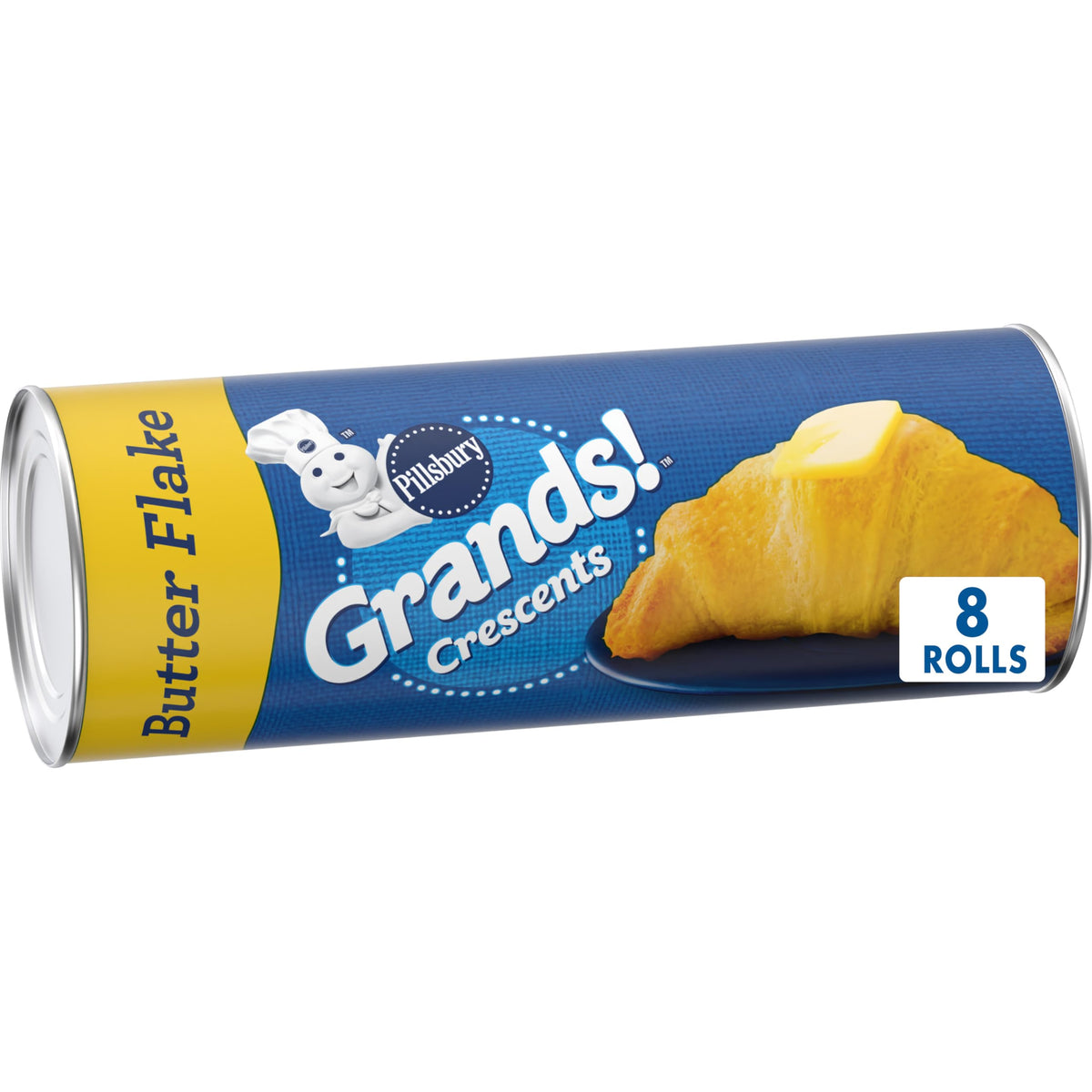 Pillsbury Grands! Crescent Rolls, Butter Flake Refrigerated Canned Pastry Dough, 8 Big Rolls, 12 oz