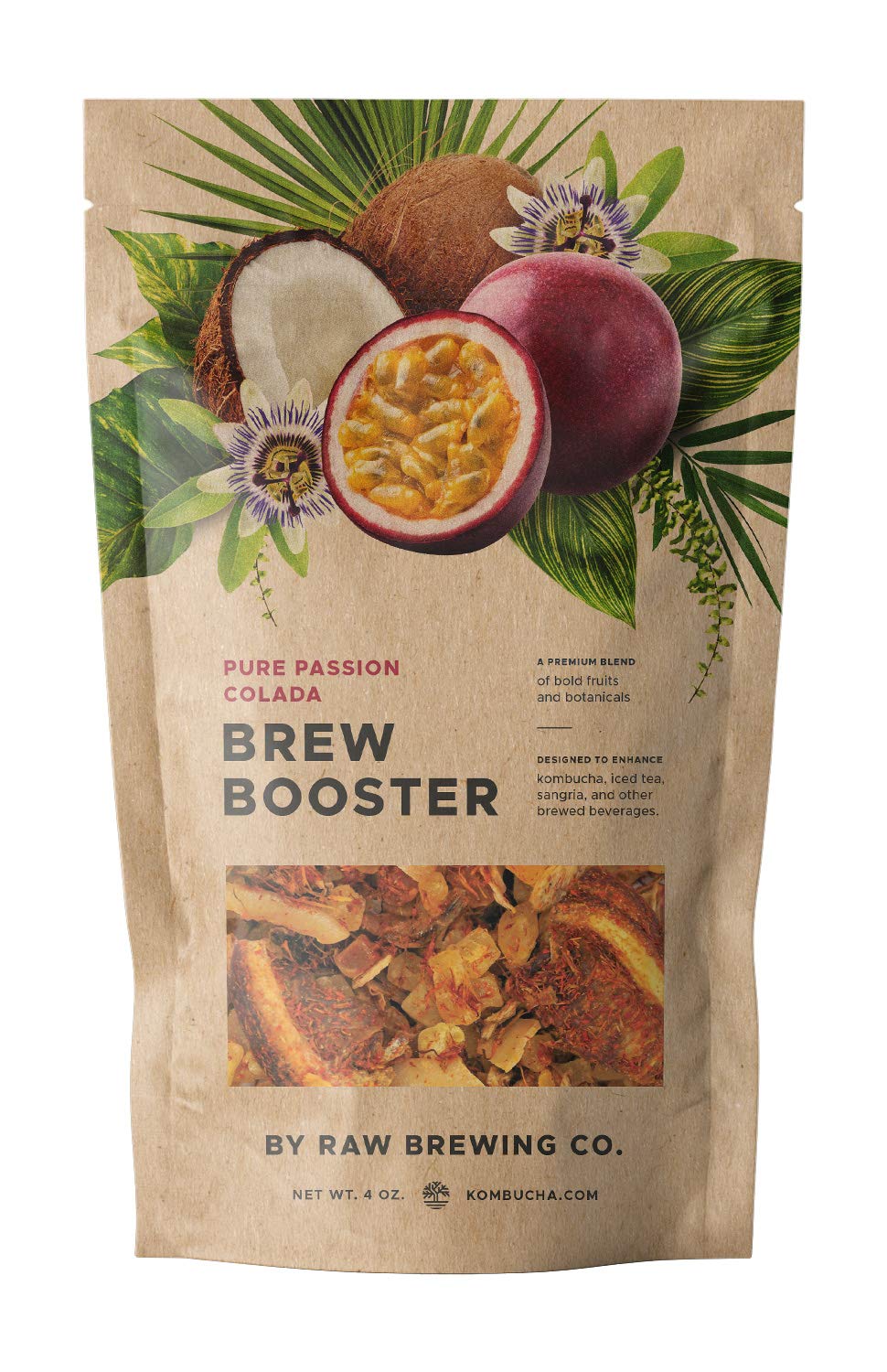 Raw Brewing Company Kombucha Brew Booster - Passionfruit Coconut Blend, All Natural, Caffeine Free, 4 Ounce