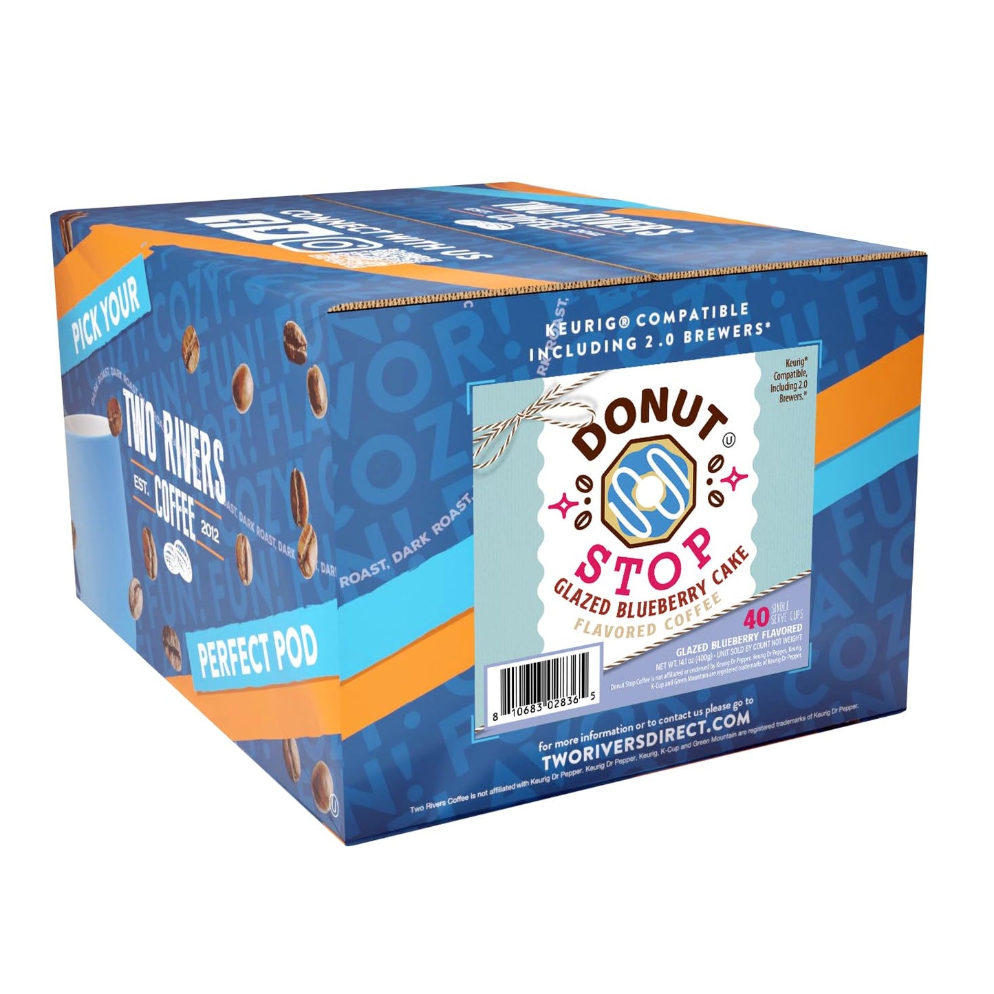 Donut Stop Glazed Blueberry Medium Roast Coffee Pods, 40 Count, Compatible with 2.0 K-Cup malt-inspired