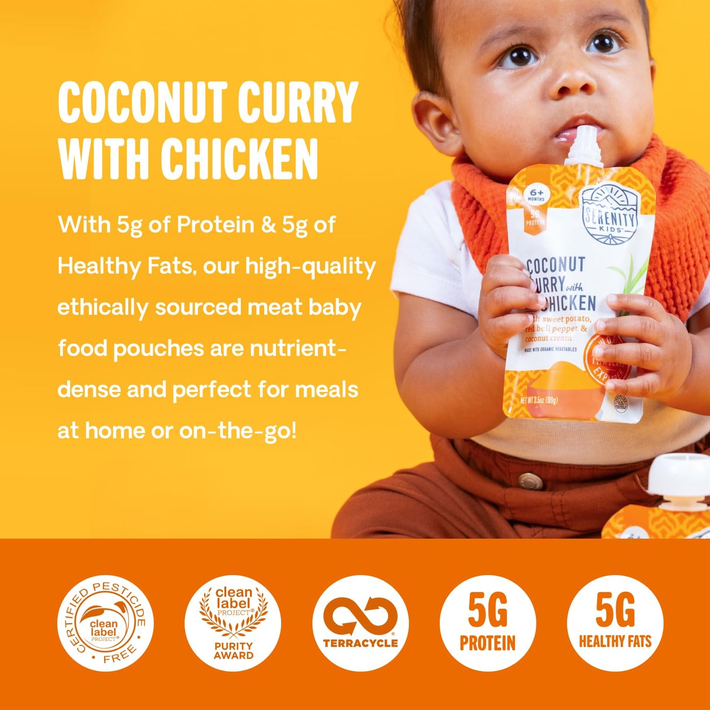 Serenity Kids 6+ Months World Explorers Baby Food Pouches Puree Made w/Ethically Sourced Meat & Organic Veggies - 3.5 Ounce BPA-