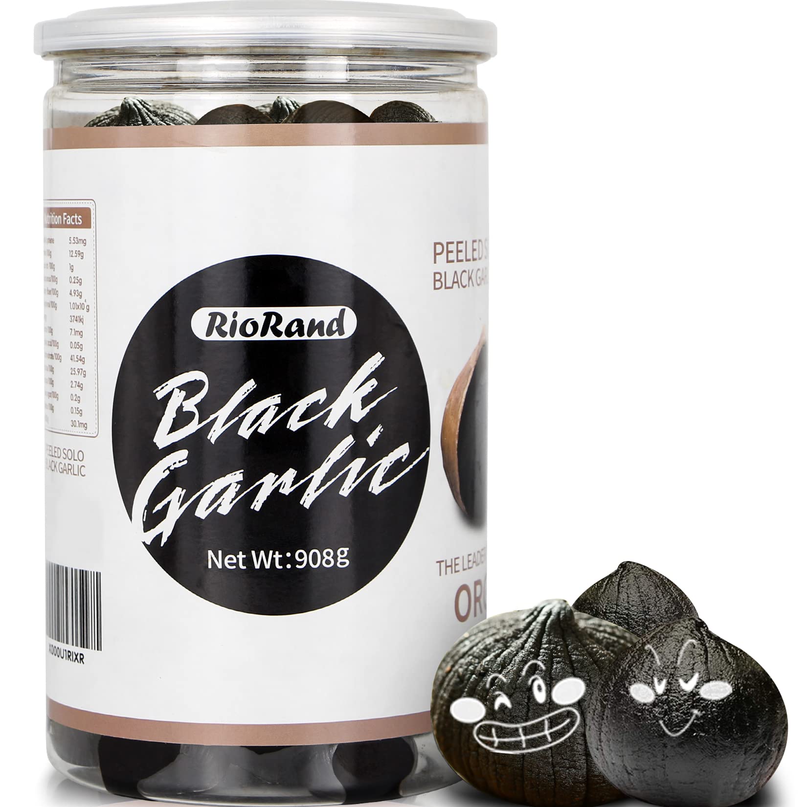 RioRand Black Garlic 908g / 2 Pounds Whole Peeled Black Garlic Aged for Full 90 Days Black Garlic Jar Equal to 4lbs of Whole Bla