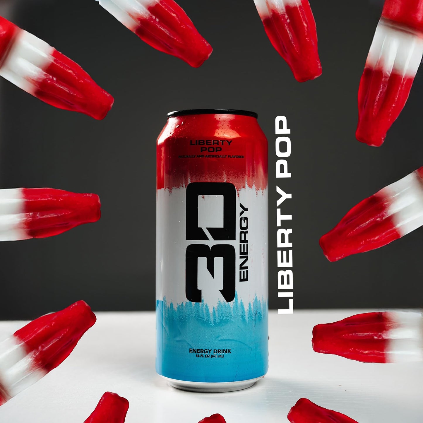 3D Energy Drink - Sugar Free  200mg Caffeine  Pre Workout  Taurine  L-Carnitine  Lightly Carbonated  16oz Cans  12 Pack - Liberty Pop