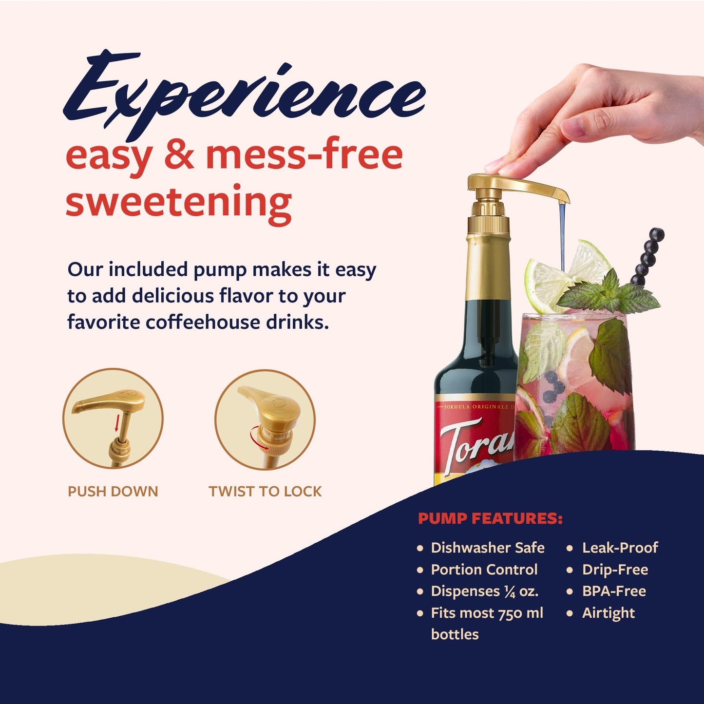 Torani Blueberry Syrup for Drinks  Flavoring for Iced Tea  Lemonade  Sodas  and Cocktails  Glass Bottle with Pump Included  25.4 Fl Oz