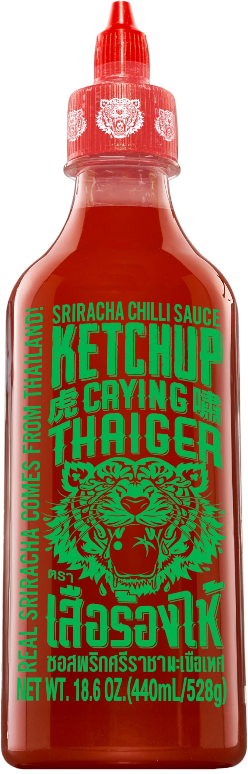 Crying Thaiger Sriracha Ketchup Chili Sauce in Squeeze Bottle 18.6 Ounce, Vegan, Gluten Free, Non-GMO, from Thailand (Pack of 12