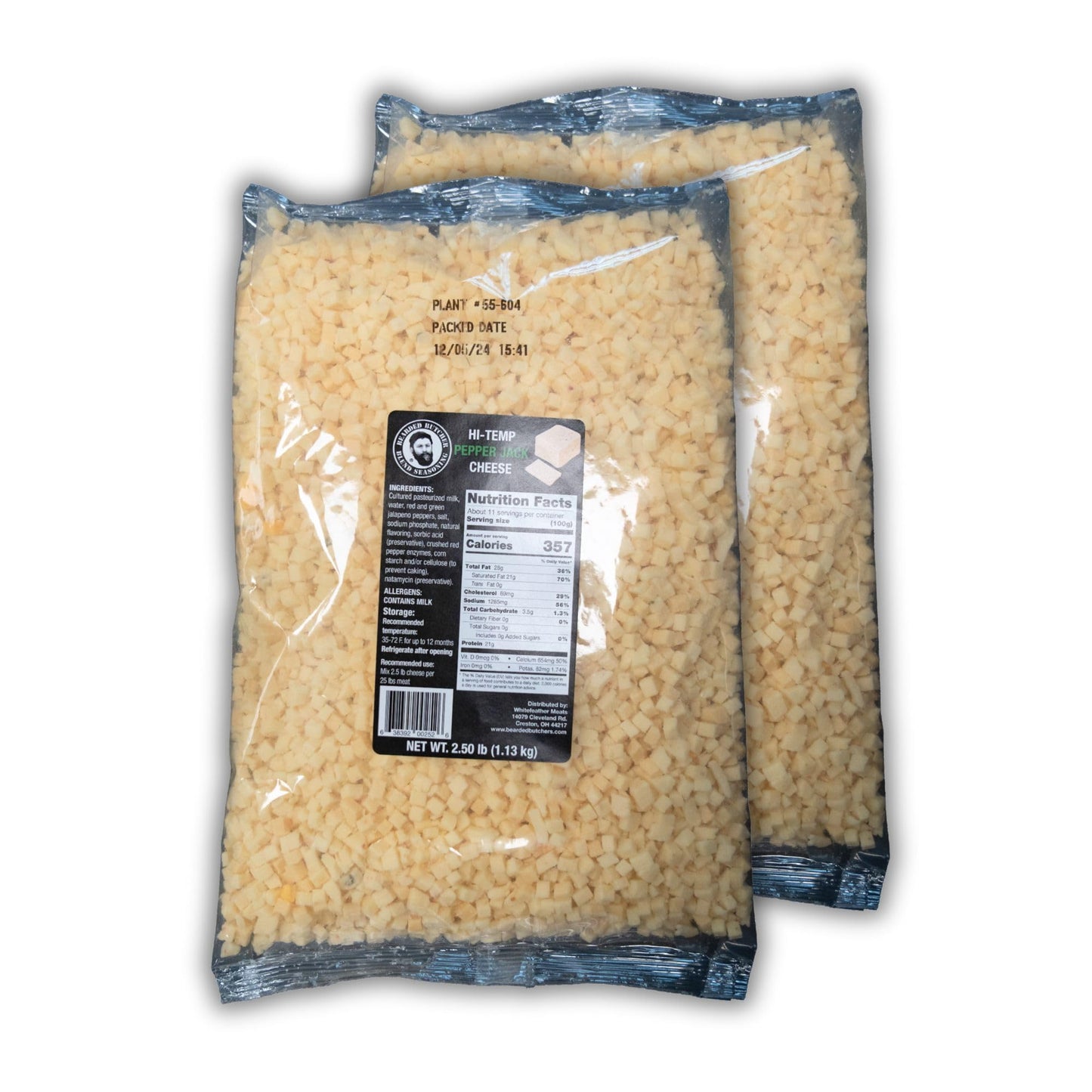 BEARDED BUTCHER HIGH-TEMP PEPPER JACK CHEESE – 2.5 lb Bags, Pack of 2, Shelf-Stable, Ideal for Sausage Making and Snacks
