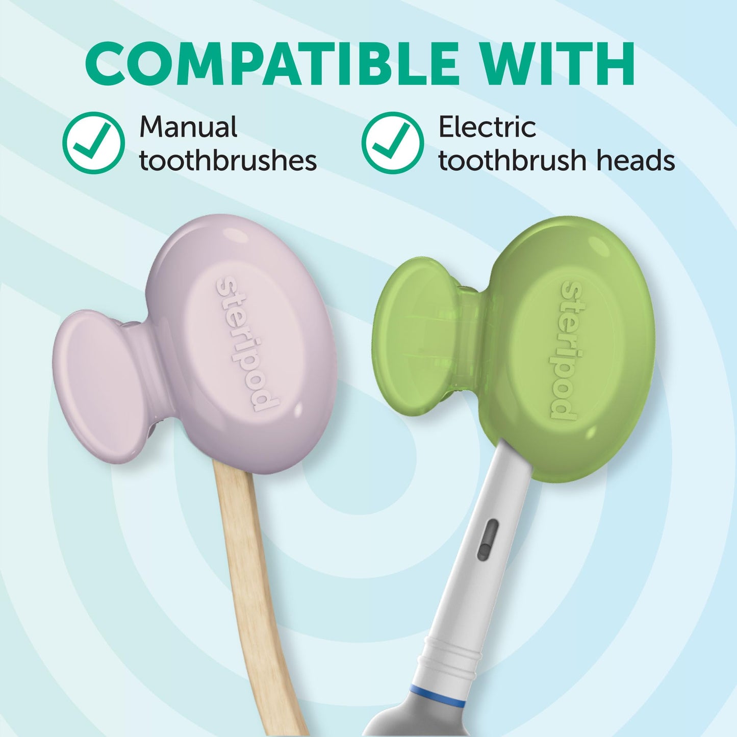 Steripod Clip-On Toothbrush Protector, Keeps Toothbrush Fresh And Clean, Fits Most Manual And Electric Toothbrushes, Blue, Green