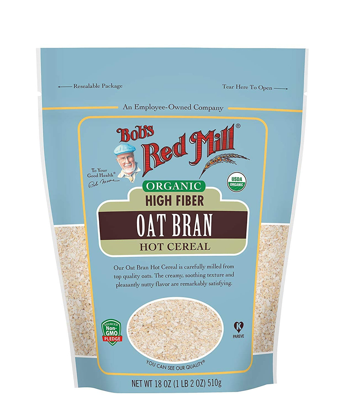 Bob's Red Mill Organic Oat Bran Hot Cereal 18 Ounce (Pack of 2)