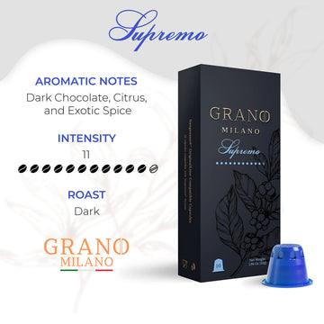 Grano Milano Espresso Pods - Dark Roast, Intensity 11, Compatible with Nespresso Original, 50 Count