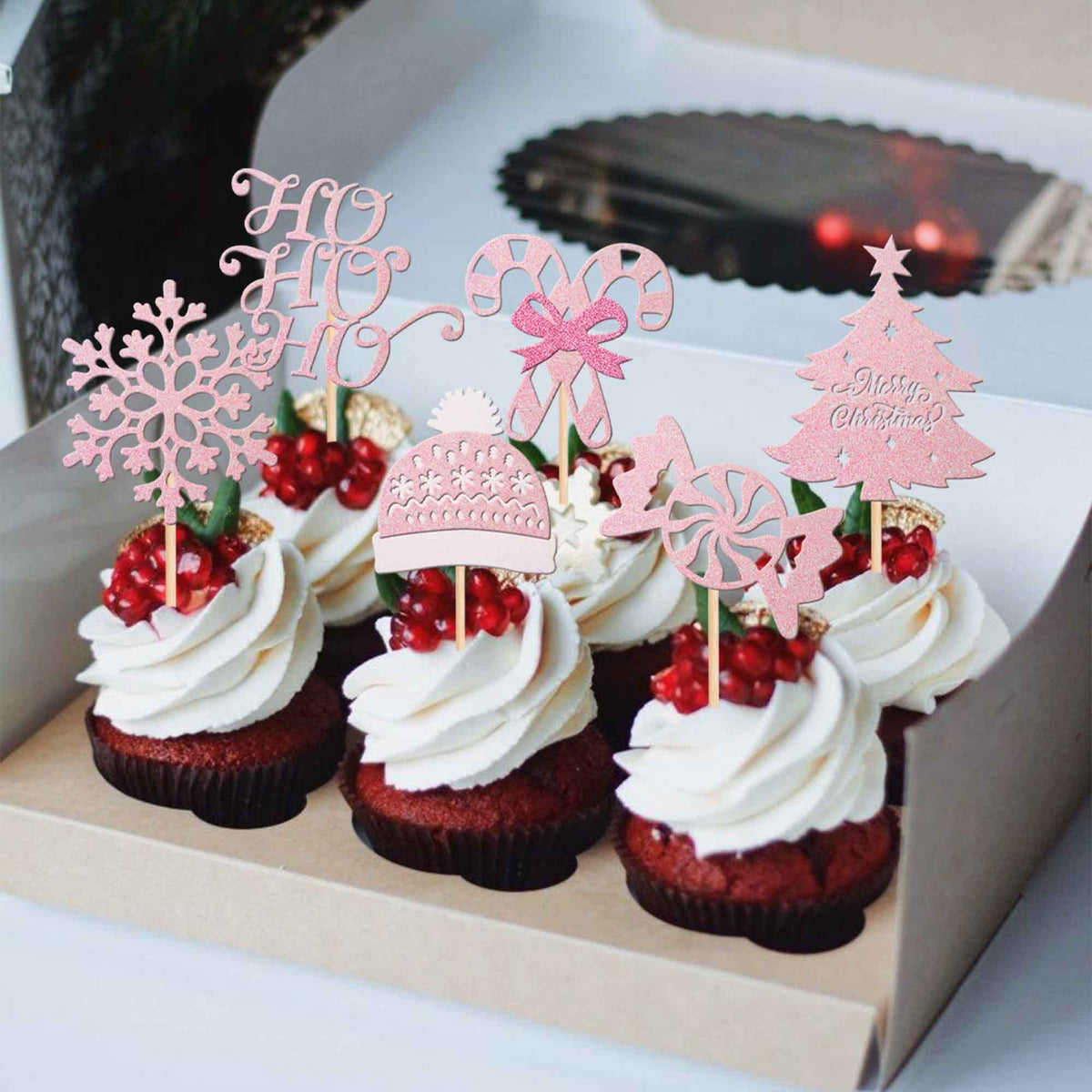 24 Pcs Merry Christmas Cupcake Toppers Glitter Ho Ho Ho Christmas Tree Cupcake Picks Snowflake Cupcake Toppers For Merry Christmas Theme Birthday Party Cake Decorations Supplies