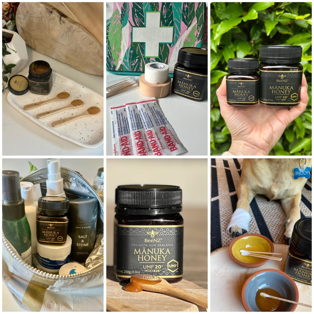 BeeNZ Raw Manuka Honey, Certified UMF 20+ (MGO 829+), Pure New Zealand Monofloral Manuka, Natural Sweetener, Superfood Honey for