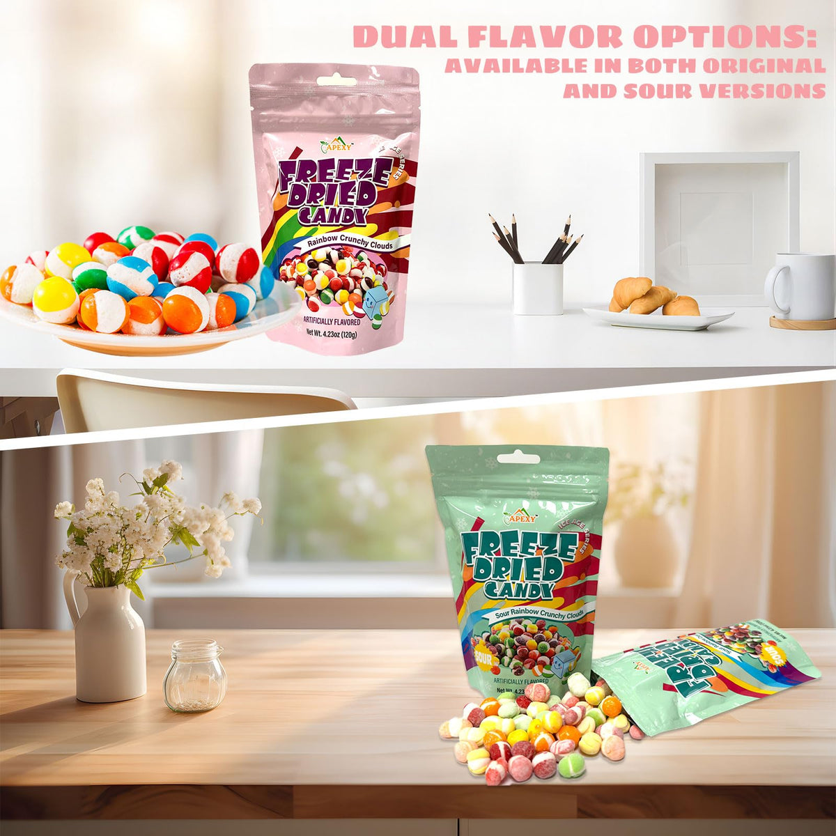 APEXY Freeze Dried Candy - Variety Pack of 8 Assorted Flavors - Dehydrated, Crunchy   in Resealable Pouch
