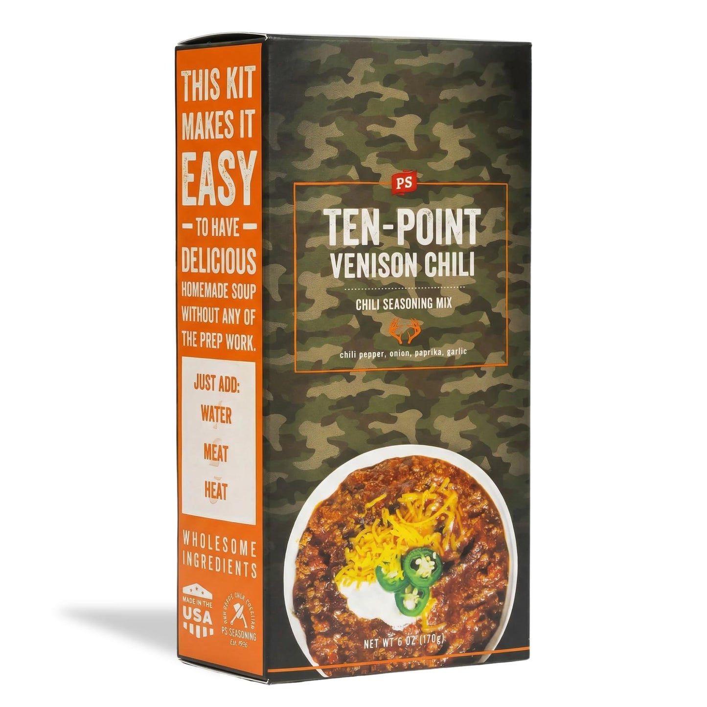 PS Seasoning Ten-Point Venison Chili Mix, Easy One-Pot Chili for Beef & Wild Game, Flavor-Packed Instant Packet for Hunters, Hom