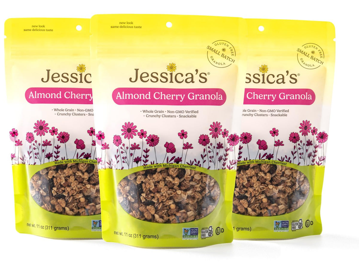 Jessicas Natural Foods - Gluten-Free Almond Cherry Granola made with dried Michigan cherries and toasted almonds, Non-GMO, no ar