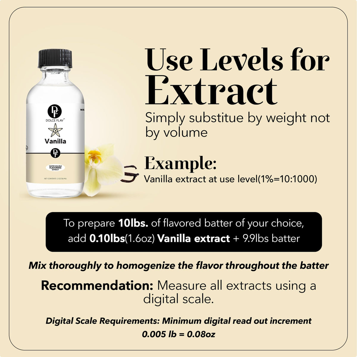Dolce Flav Vanilla Extract – Water-Soluble, Sugar-Free, Concentrated Flavoring for Baking & Desserts – 2 Oz.