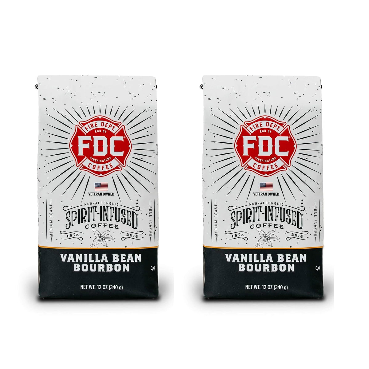 Fire Department Coffee Vanilla Bourbon Ground Coffee - 12 oz Pack of 2 - Non-Alcoholic, Veteran Owned, Roasted in the USA