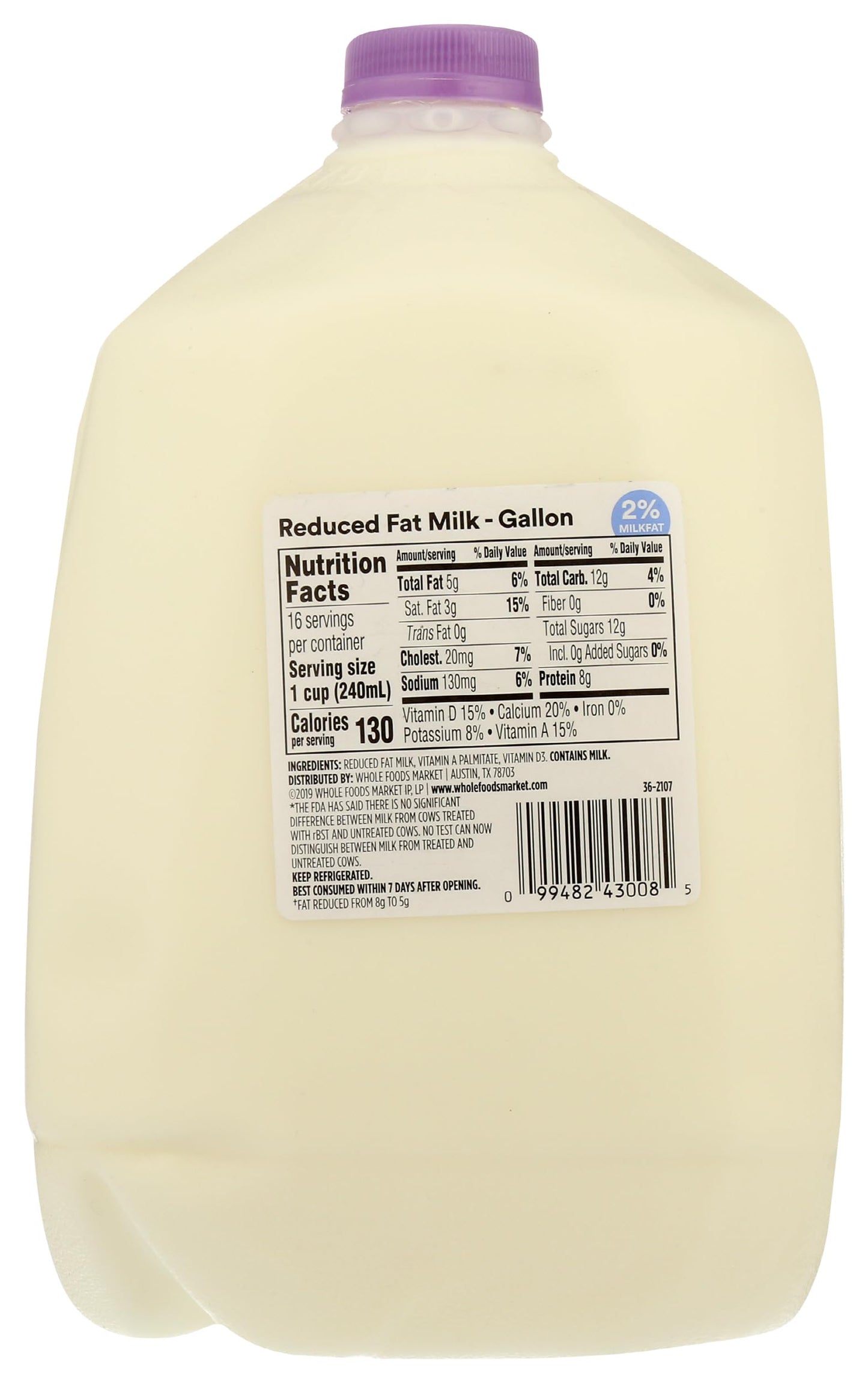 365 Everyday Value, Reduced Fat Milk (2%), Gallon, 128 oz