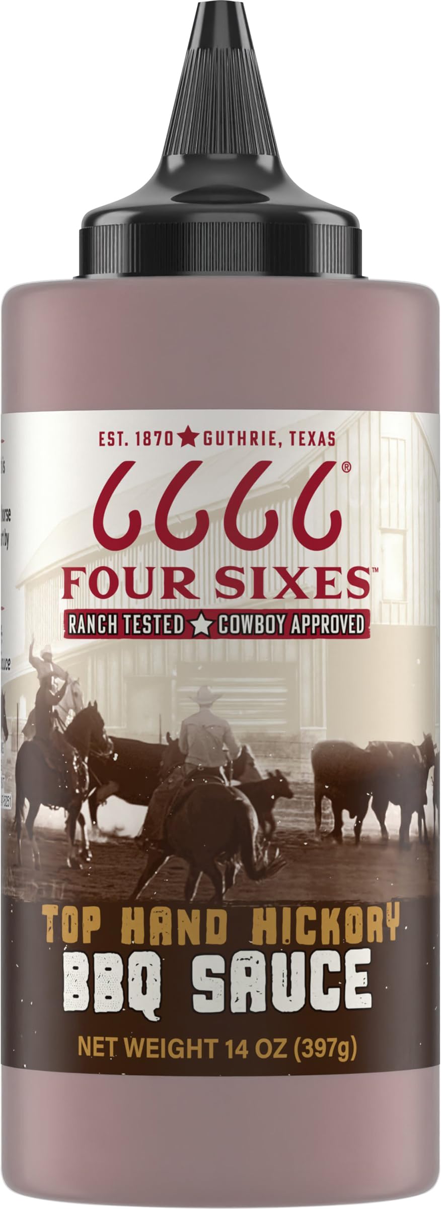 6666 Four Sixes Top Hand Hickory BBQ Sauce, 14 Ounce