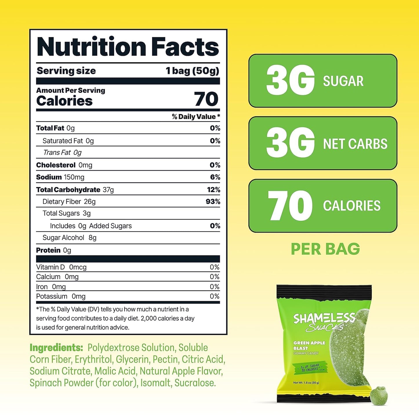 Shameless Snacks Keto Gummies Sour Flavors Bundle - Cherry  , Blue Raspberry, Green Apple, 6 Count (Pack of 3)