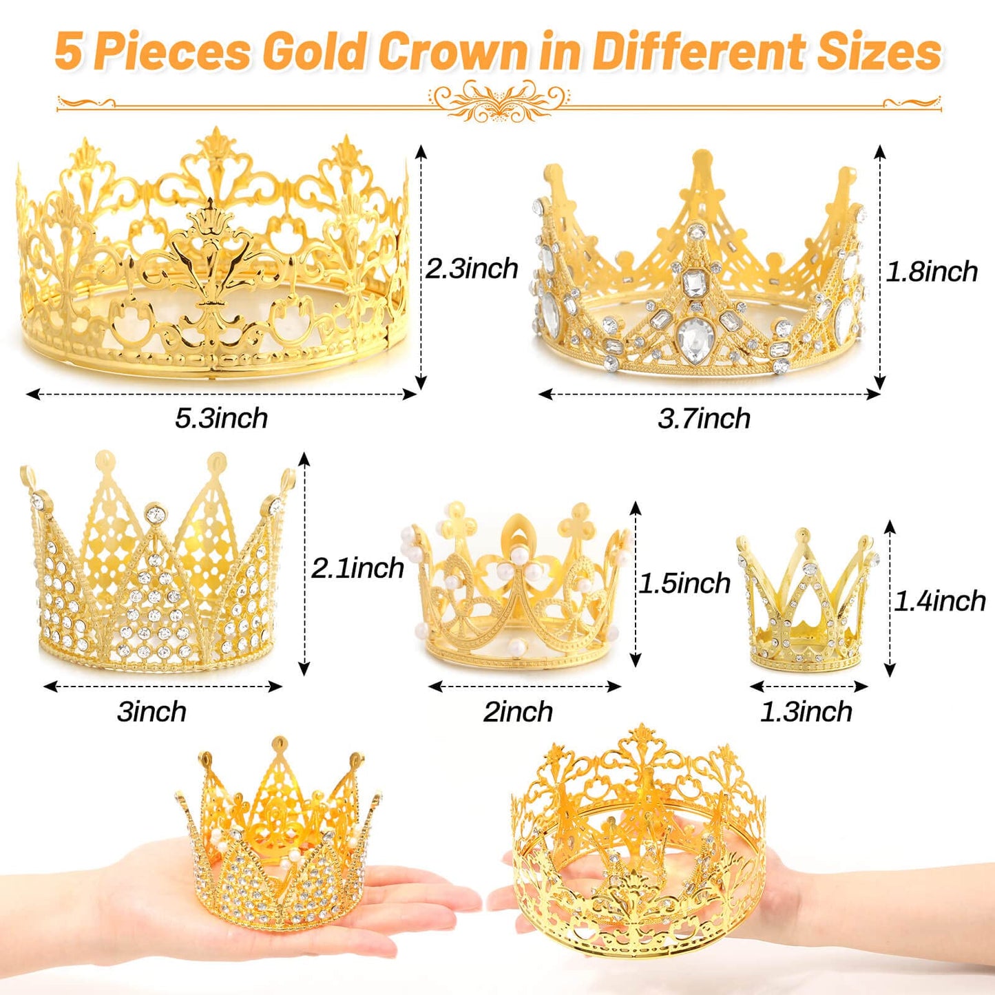 Billbotk Flower Bouquet Accessories Set, 53 Pcs Gold Crowns & Butterflies, Cake Topper for Parties, Model CCT-5