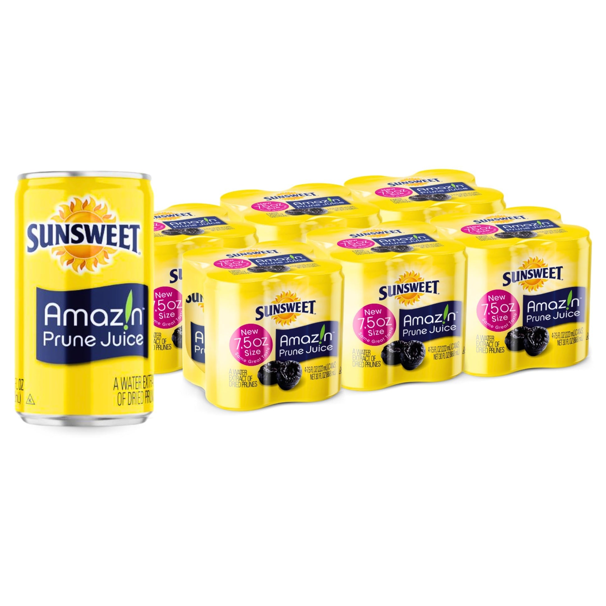 Sunsweet Amazin Prune Juice Small Cans  Water Extract of Dried Prunes Pitted Unsweetened  Low Fat  100% Juice Rich in Dietary