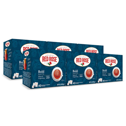 Red Rose Bold Black Tea - 40 Individually Wrapped Tea Bags, 6Count