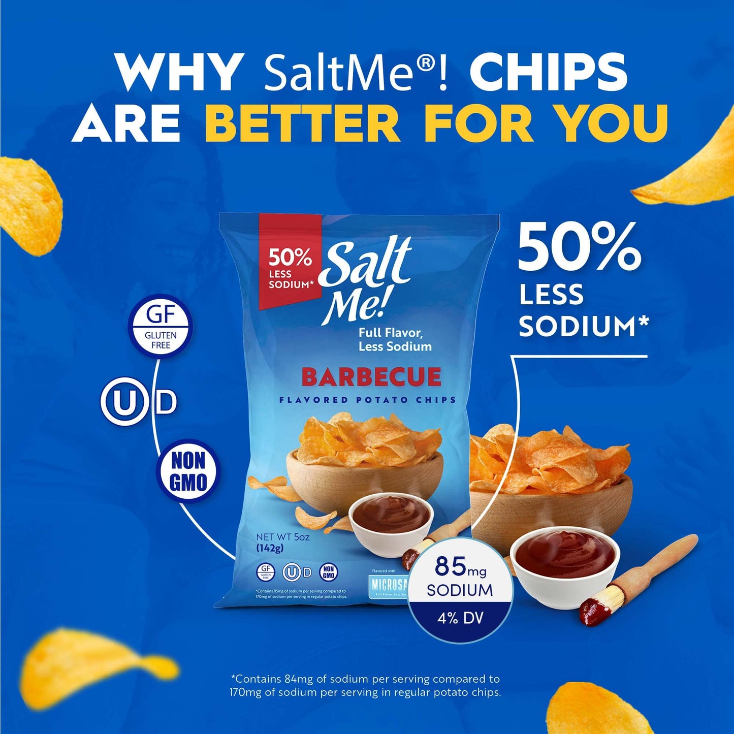 Microsalt Better for You Potato Chips, Low Sodium Barbecue, 5 Ounce (Pack of 6)