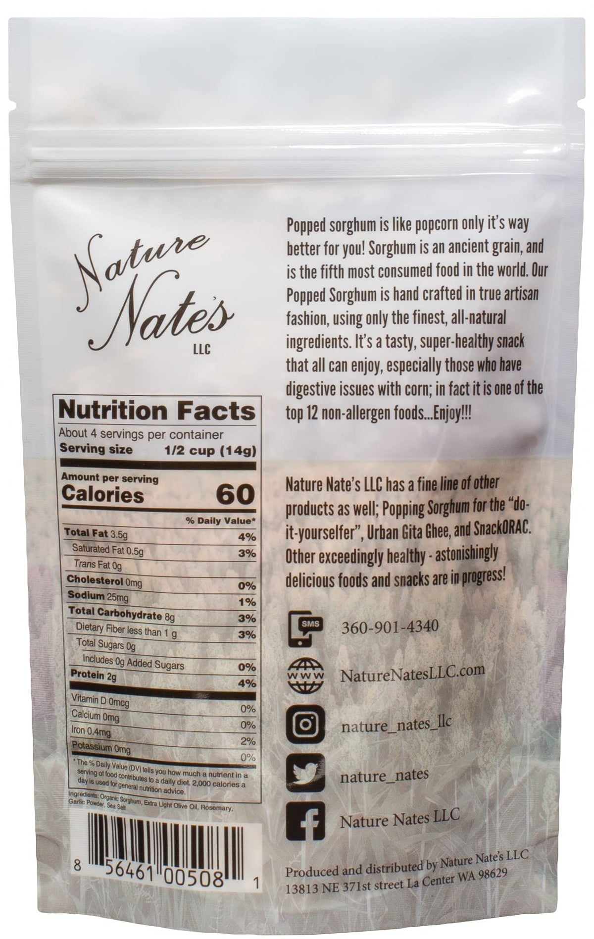 Nature Nates Popped Sorghum, Rosemary & Garlic - Organic, Keto & Gluten Free, Healthy Snacks, Better Than Popcorn, Made In Usa -