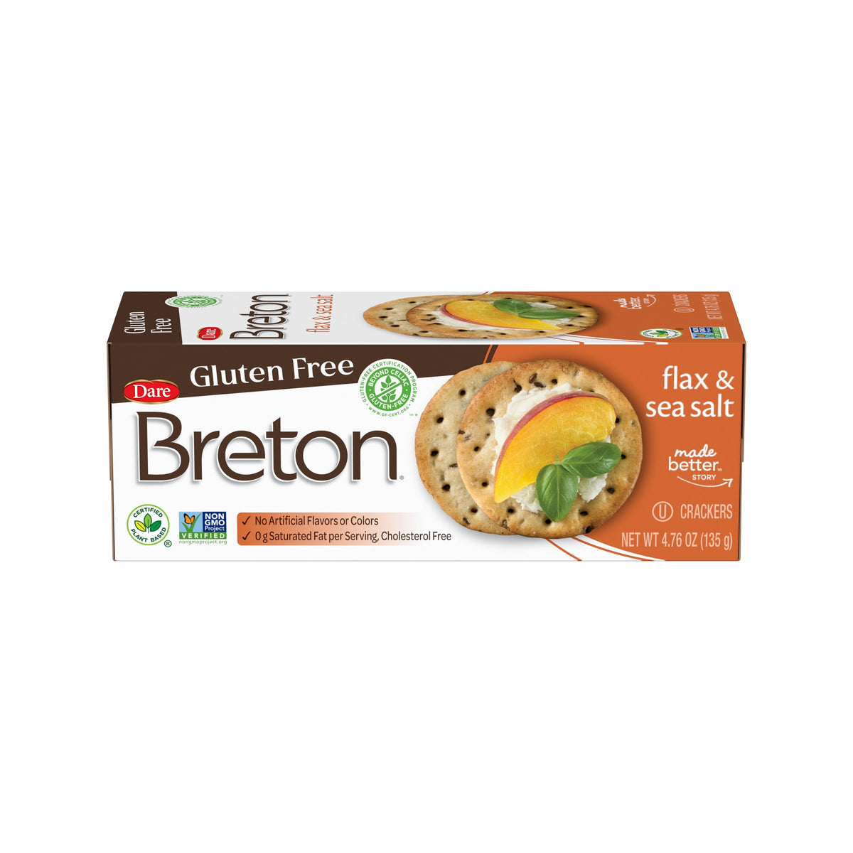 Dare Breton Gluten Free Crackers, Original With Flax, 4.76 Ounce,Pack Of 1