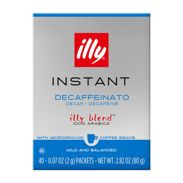 illy Instant Coffee Singles, Classico Decaf Medium Roast, Caramel & Orange Blossom Notes, 40 Single-Serve Packets (2g Each) - Pr
