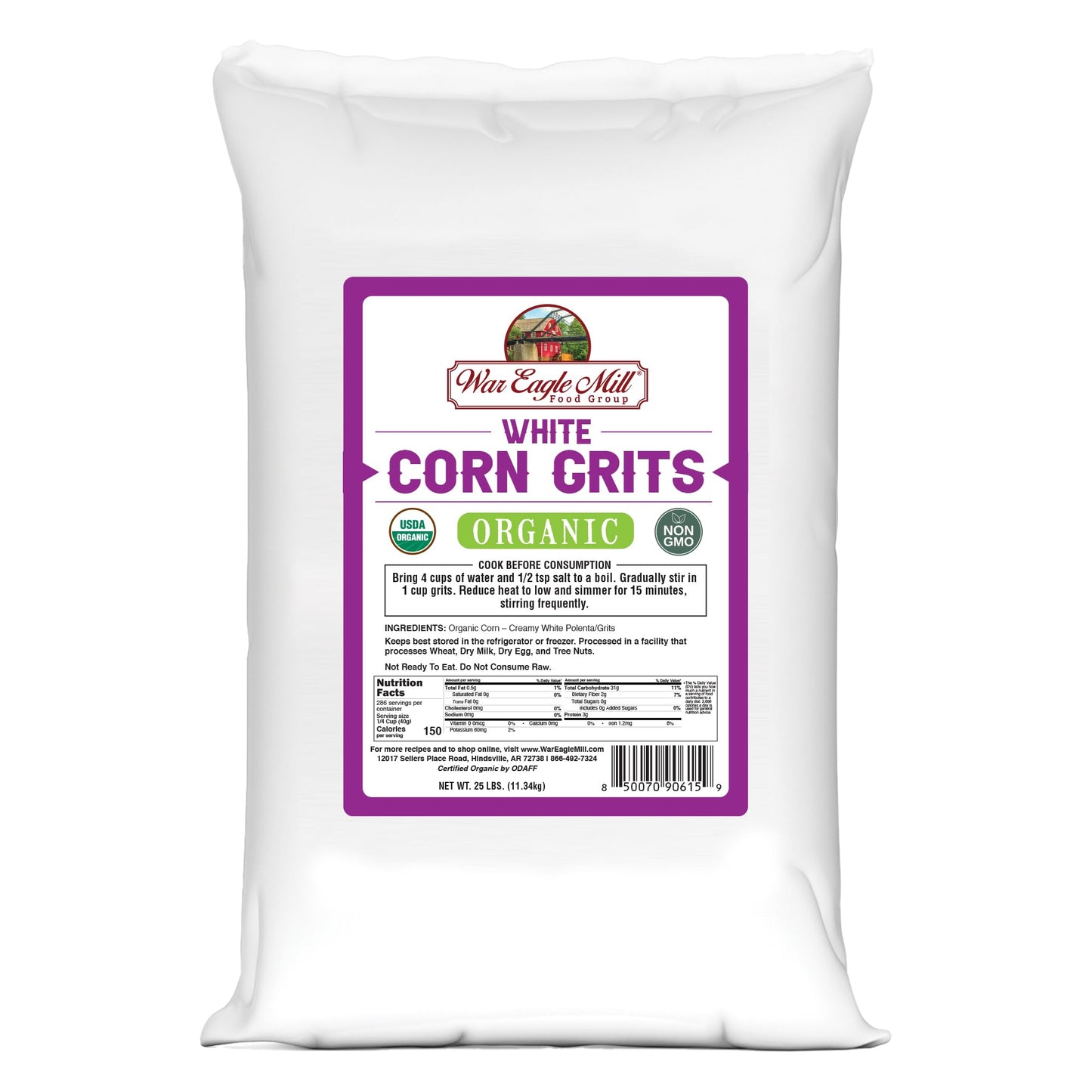 War Eagle Mill Organic White Corn Grits, 25 Pounds