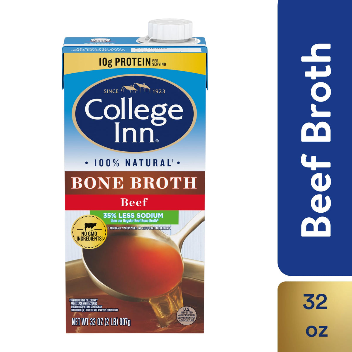 College Inn Beef Bone Broth, Reduced Sodium, 32 Fl Oz (Pack of 12), Clear