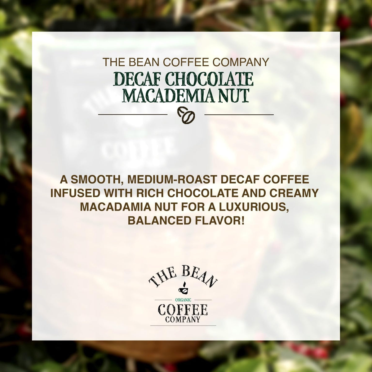 The Bean Organic Coffee Company Water Processed Decaf Chocolate Macadamia Nut, Medium Roast, Ground Coffee, 5-Pound Bag, Caf   M