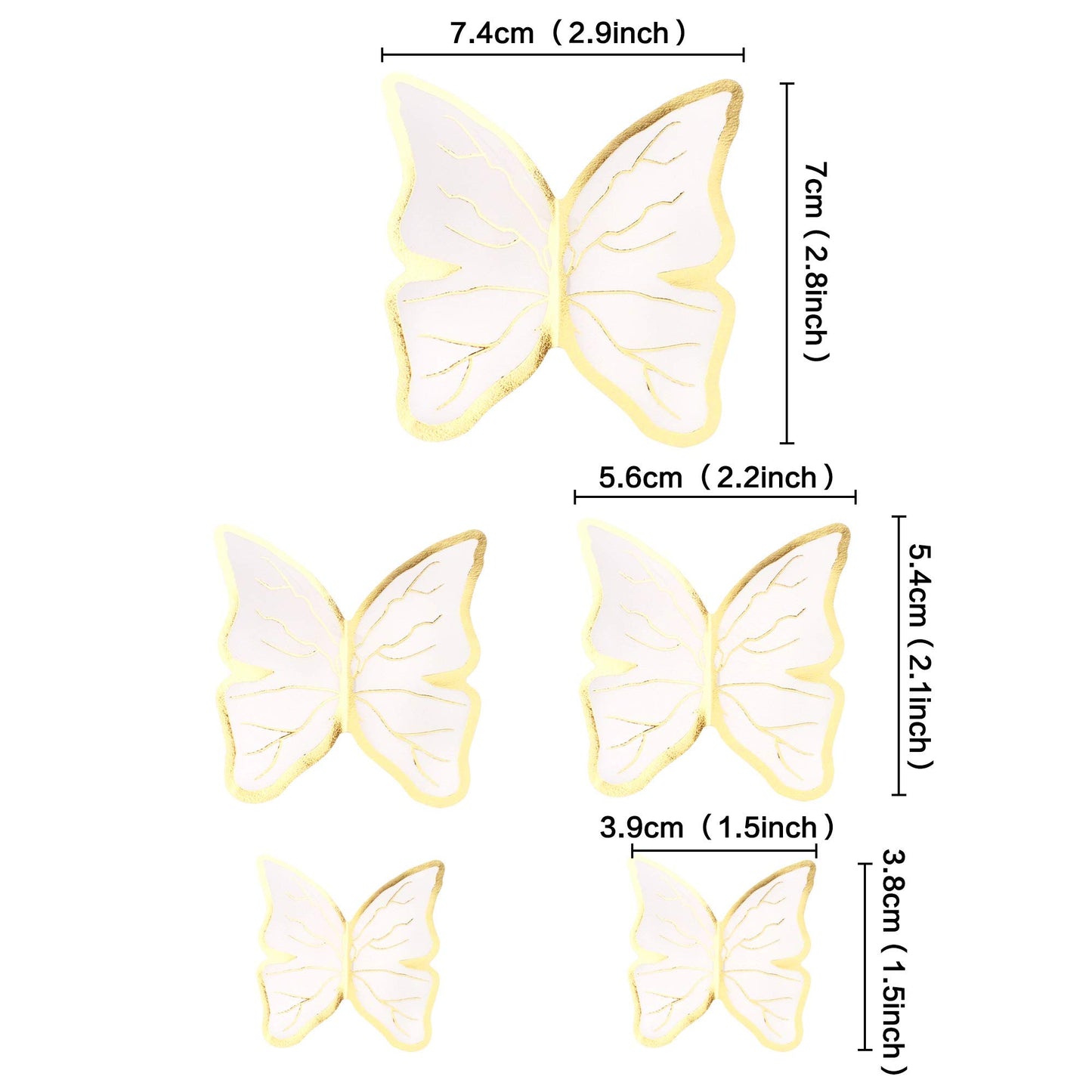 Cyodoos 30Pcs White Gold Edge Mixed Size Lively 3D Waterproof Butterfly Cupcake Topper For Girls Women'S Happy Birthday Wedding