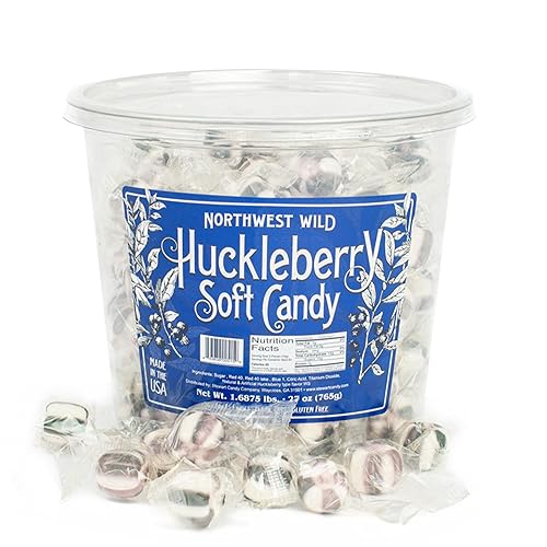 Stewart Old Fashioned Huckleberry Flavored Pure Sugar Candy Puff Balls - Individually Wrapped Candy Snack, Fat-Free, Cholesterol-Free, Gluten-Free, Made In The Usa - 27Oz Tub
