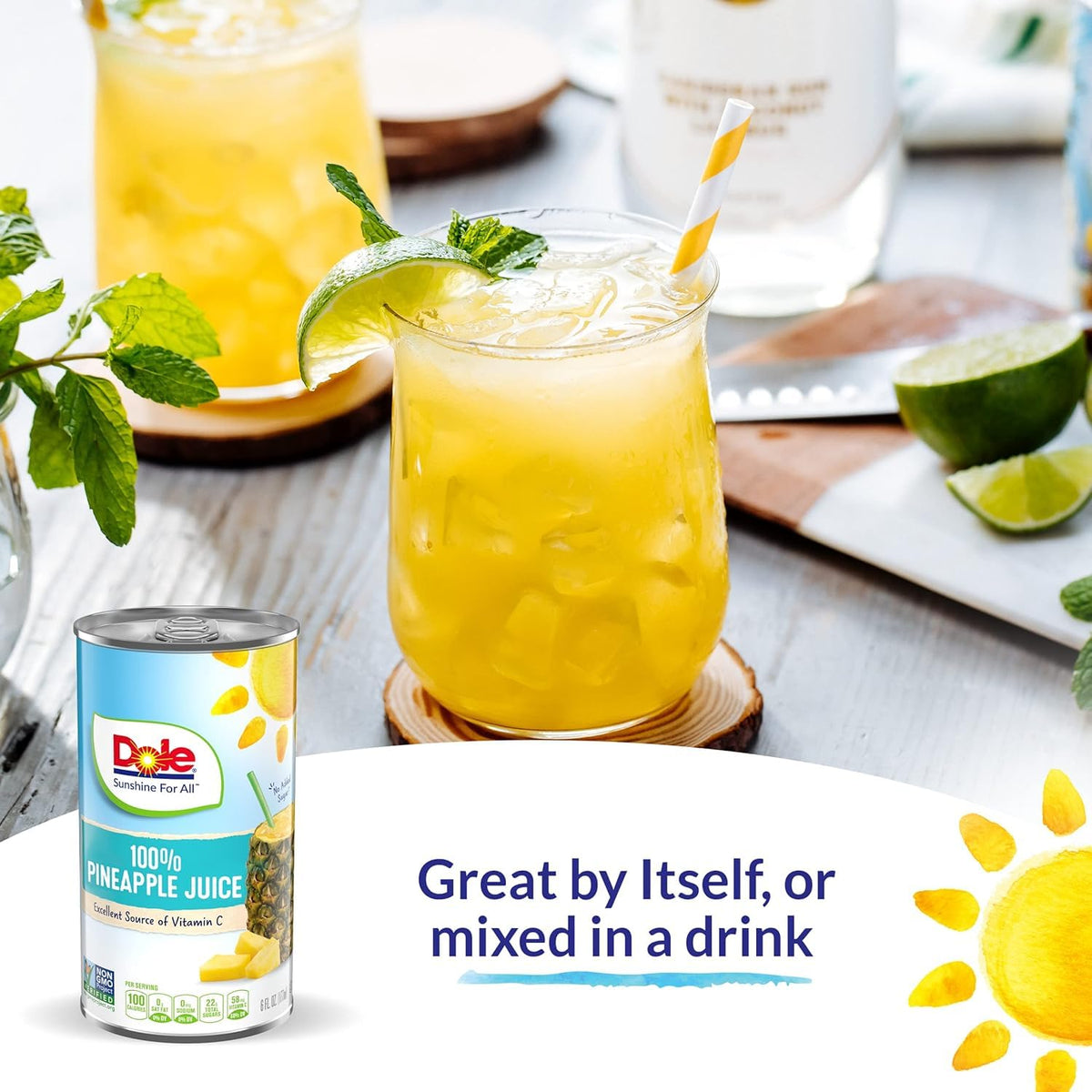Dole 100% Pineapple Juice, No Added Sugar, 46 Fl Oz Can, Excellent Source of Vitamin C