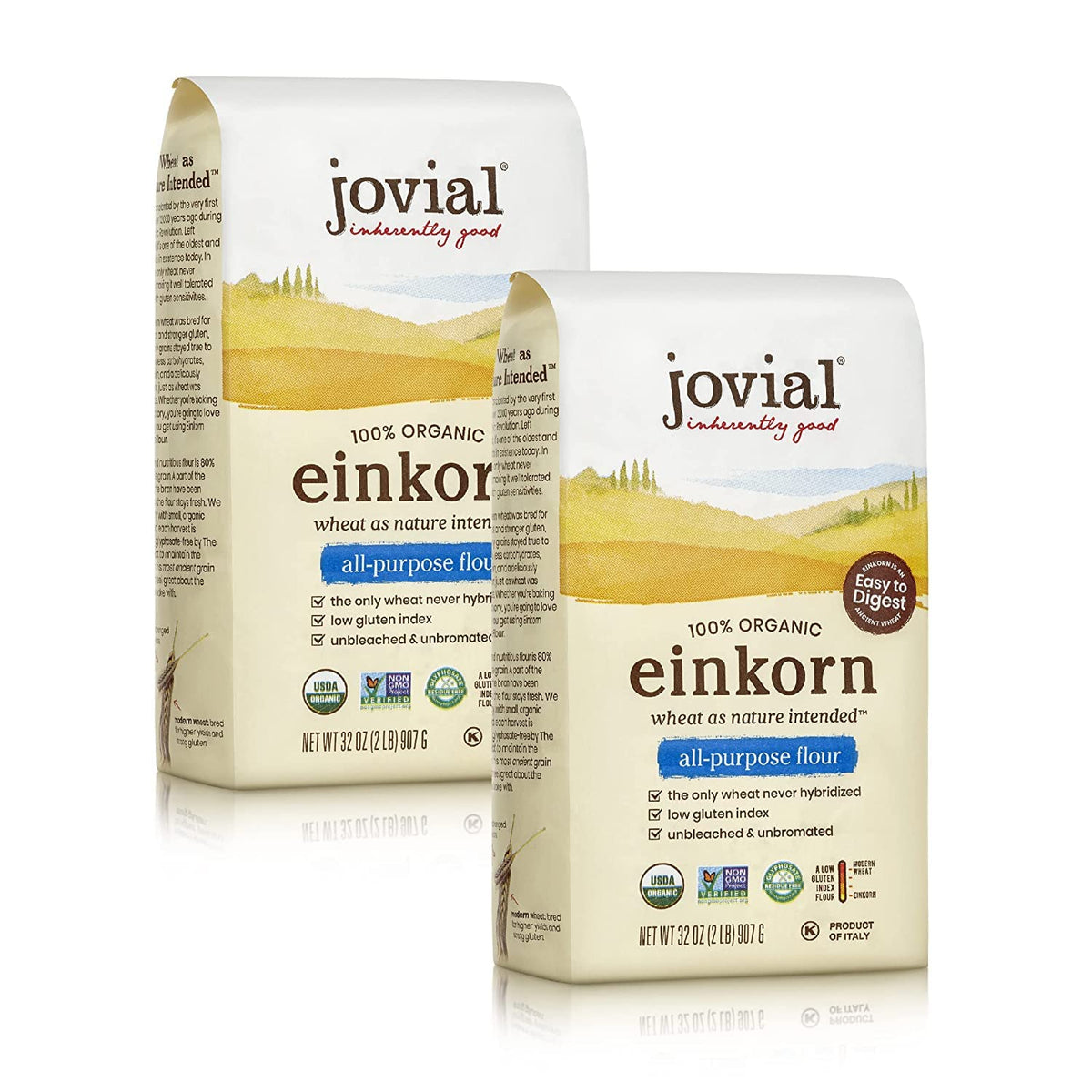 Jovial Organic Einkorn Flour, 32 oz (2 pack), Non-GMO, Whole Grain, Model 1238773