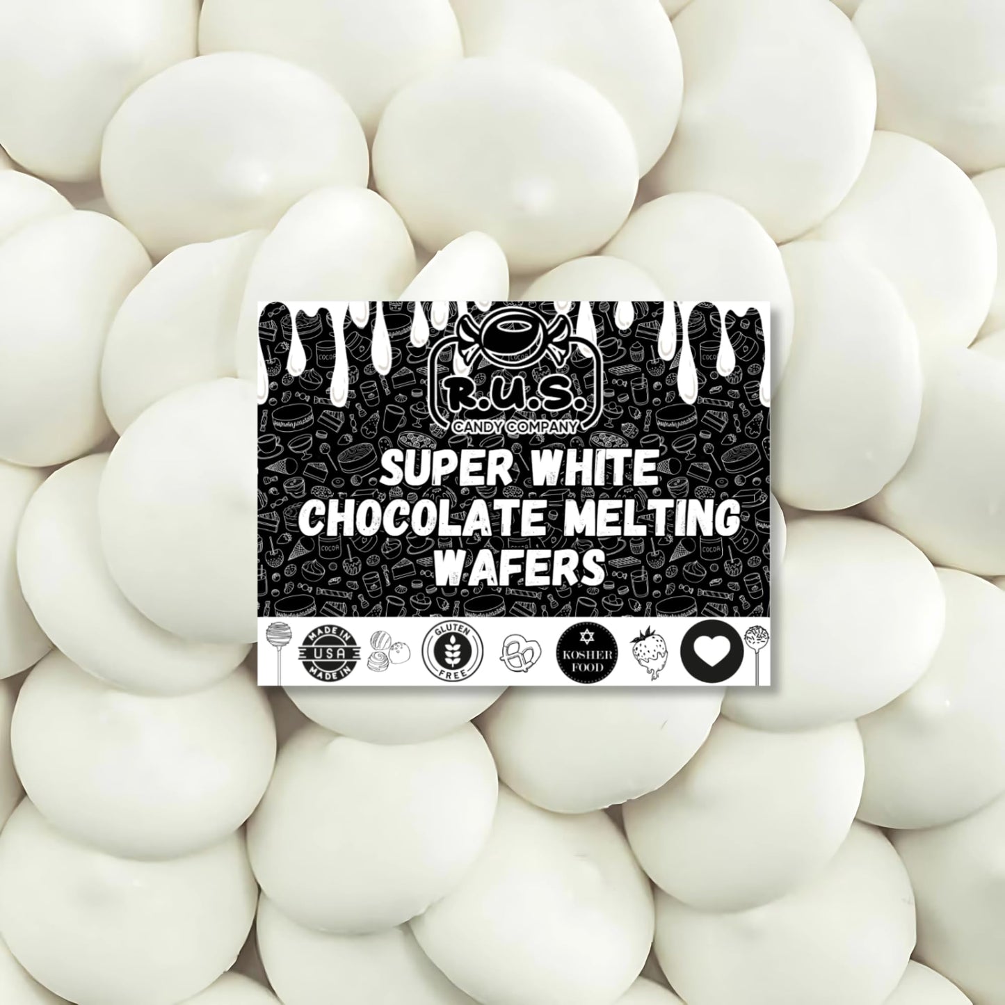 Super White Chocolate Melting Wafers 16oz (1 lb) by RUS Candy Company Perfect for Dipping  Coating  Baking  Molding & More